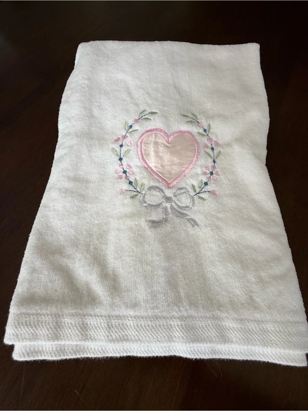 Vintage Saturday Knight Heart Floral Embroidered Bath Towel Cottagecore
